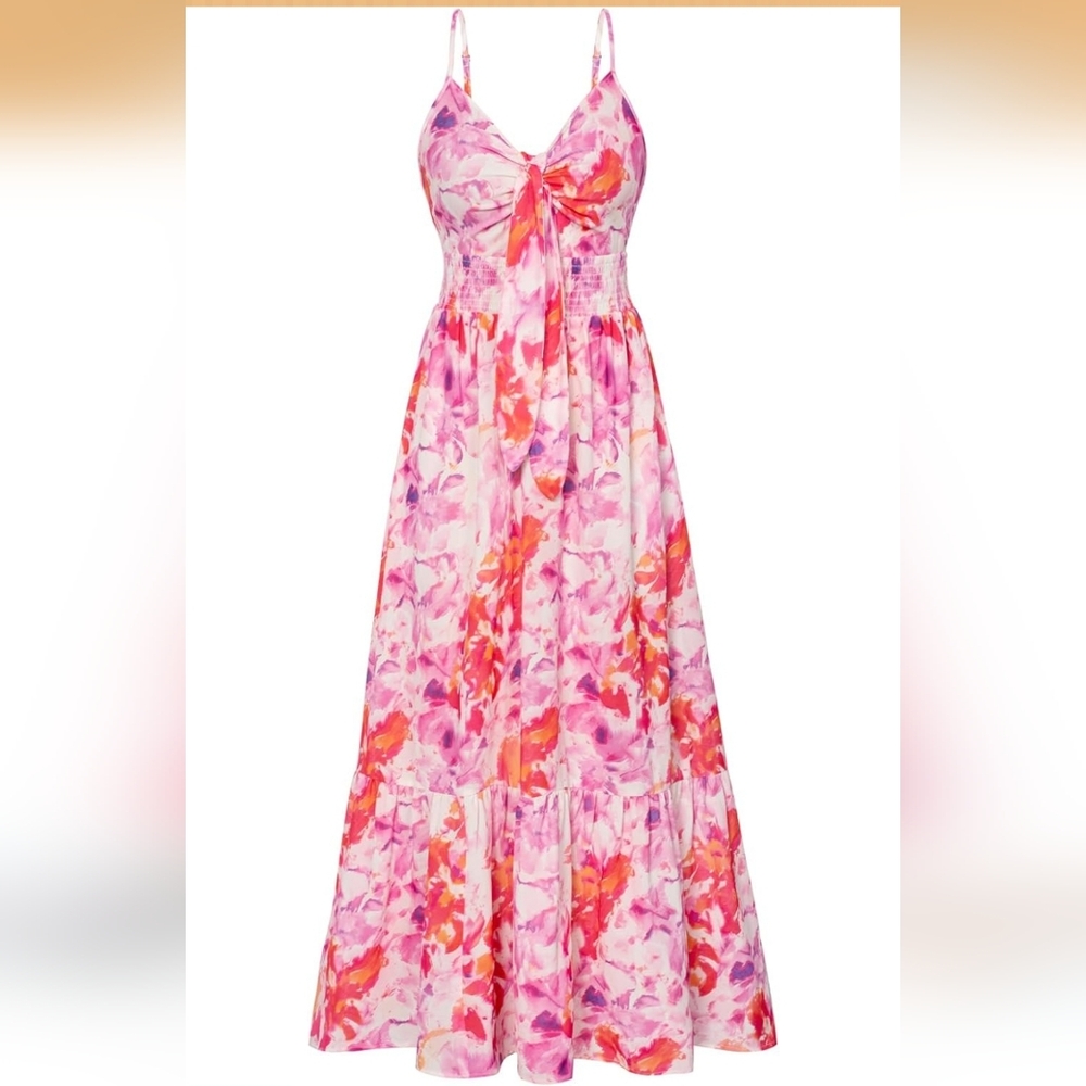 Grace Karin Floral Maxi Dress Pink/Purple Spaghetti Strap Sz S